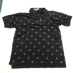 Izod Club Polo Shirt Men's Large Black Logo Print Cotton Collared Short Sleeve